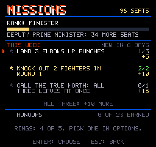 Weekly missions: from backbencher to prime minister.